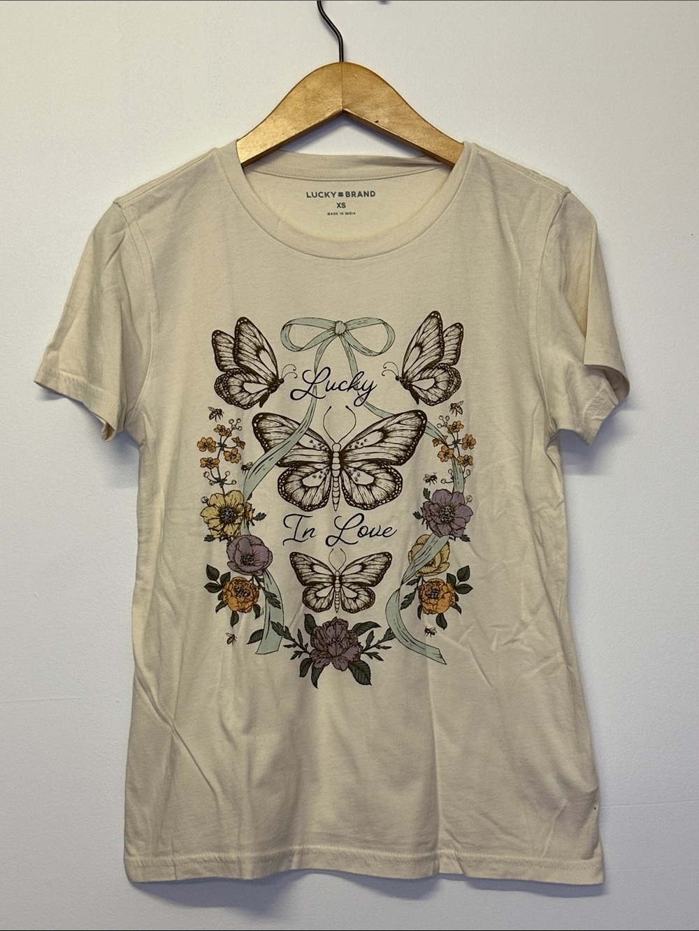 Lucky Brand Cream Short-Sleeve Butterfly & Floral Graphic Tee